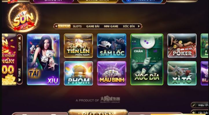 Giao diện bắt mắt của cổng game Sunwin